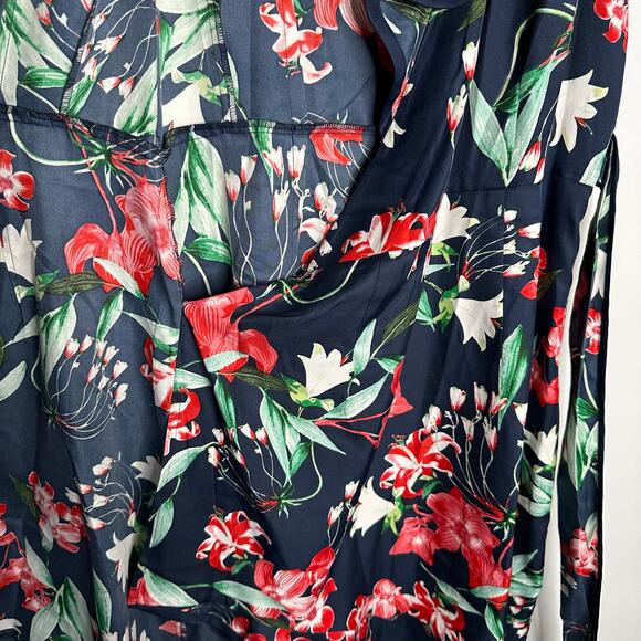 hi there from Karen Walker Women's Navy Floral‎ Faux Wrap Dress Size L NWT - Picture 5 of 9